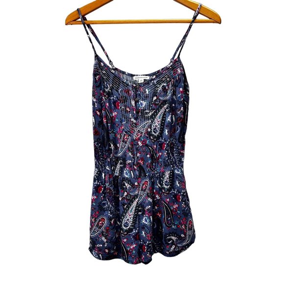 American Eagle Outfitters Romper size S Blue Red Paisley Spaghetti Straps Shorts - Picture 1 of 7